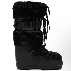 Moon Boot Women's Icon Faux Fur Trim Cold Weather Boots NWT Size 35-38 Black